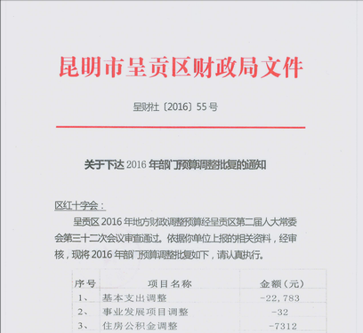 调整大小 2016年部门预算调整批复的通知1