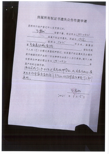 王雪松的遗失公告 申请