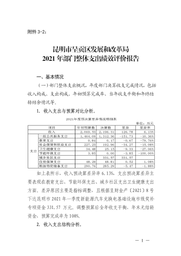 昆明市呈贡区发展和改革局2021年整体支出绩效评价报告（区发改局）_01