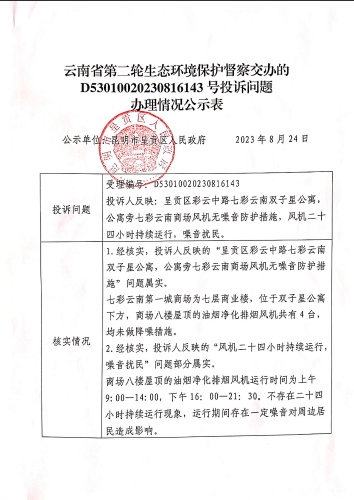 云南省第二轮生态环境保护督察交办的D<span style='background-color:;'>53010020230816143</span>号投诉问题办理情况公示表01