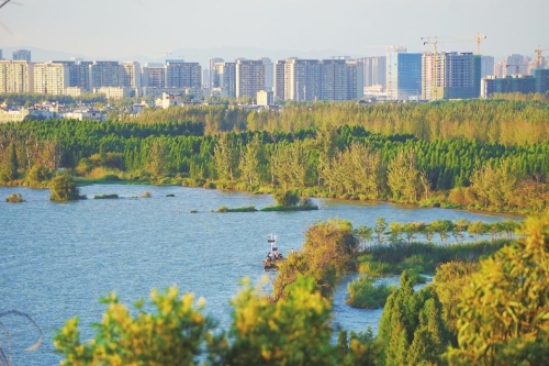 从卧龙古渔村俯瞰滇池。记者 刘薇薇 摄