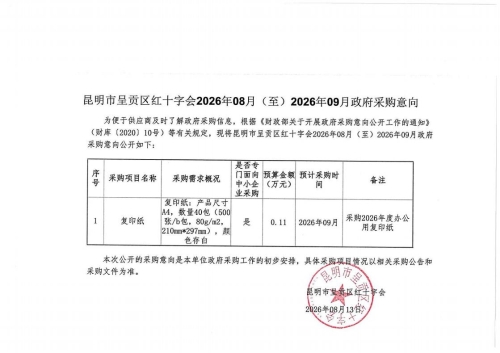 昆明市呈贡区红十字会2026年8月至2026年9月政府采购意向